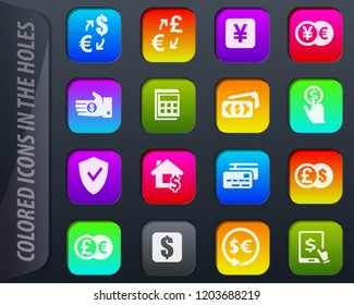 Currency exchange vector colored icons in the holes easily adapt to any background