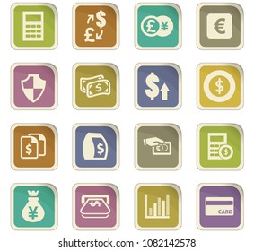 Currency exchange vector colored paper stickers with icons