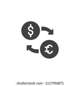 Currency Exchange vector icon. filled flat sign for mobile concept and web design. exchange euro and dollar money simple solid icon. Symbol, logo illustration. Pixel perfect vector graphics
