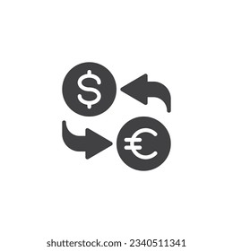 Currency exchange vector icon. filled flat sign for mobile concept and web design. Dollar and Euro exchange glyph icon. Symbol, logo illustration. Vector graphics