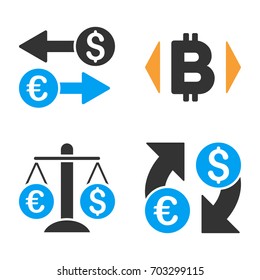Currency Exchange vector icon set. Style is bicolor flat symbols.