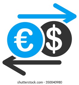 Currency Exchange vector icon. Style is bicolor flat symbol, blue and gray colors, rounded angles, white background.