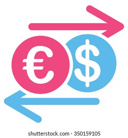 Currency Exchange vector icon. Style is bicolor flat symbol, pink and blue colors, rounded angles, white background.
