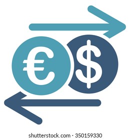 Currency Exchange vector icon. Style is bicolor flat symbol, cyan and blue colors, rounded angles, white background.