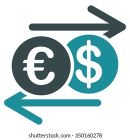 Currency Exchange vector icon. Style is bicolor flat symbol, soft blue colors, rounded angles, white background.