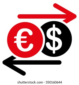 Currency Exchange vector icon. Style is bicolor flat symbol, intensive red and black colors, rounded angles, white background.