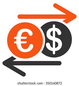 Currency Exchange vector icon. Style is bicolor flat symbol, orange and gray colors, rounded angles, white background.