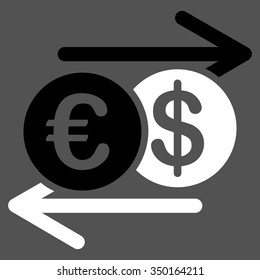 Currency Exchange vector icon. Style is bicolor flat symbol, black and white colors, rounded angles, gray background.