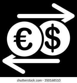 Currency Exchange vector icon. Style is flat symbol, white color, rounded angles, black background.