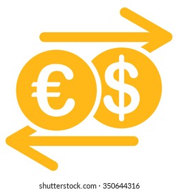 Currency Exchange vector icon. Style is flat symbol, yellow color, rounded angles, white background.