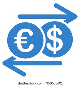 Currency Exchange vector icon. Style is flat symbol, cobalt color, rounded angles, white background.