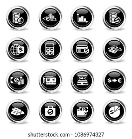 currency exchange vector icons - black round chrome buttons