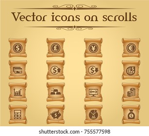 currency exchange vector icons on scrolls for your creative ideas