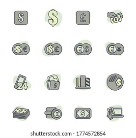 Iconos vectoriales de intercambio de divisas para el diseño de la interfaz de usuario