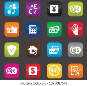 Currency exchange vector icons for user interface design. Colored buttons on a dark background