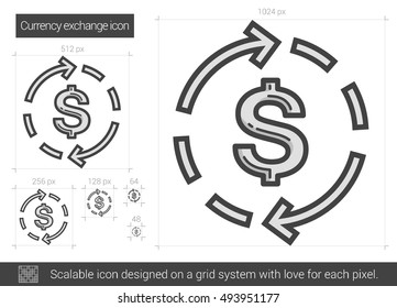 Currency exchange vector line icon isolated on white background. Currency exchange line icon for infographic, website or app. Scalable icon designed on a grid system.