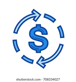 Währungsumtausch, Vektorsymbol einzeln auf weißem Hintergrund. Währungsumtausch-Symbol für Infografik, Website oder App. Blaues Symbol für ein Gittersystem.