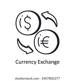 Currency exchange vector outline doodle Design illustration. Symbol on White background EPS 10 File 