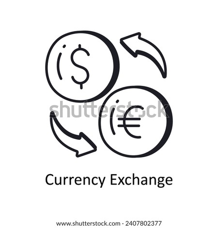 Currency exchange vector outline doodle Design illustration. Symbol on White background EPS 10 File 