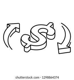 Currency exchange. Vector outline icon isolated on white background.