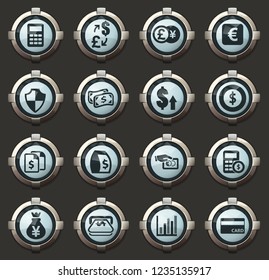 Currency exchange vector stylish round buttons for mobile applications and web