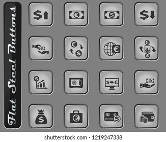 currency exchange vector web icons on the flat steel buttons