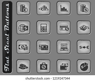 currency exchange vector web icons on the flat steel buttons