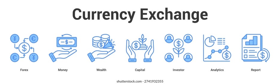Currency Exchange web banner icon set vector illustration concept for business with icon of Forex, Money, Wealth, Capital, Invest.