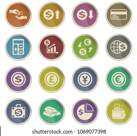 currency exchange web icons in the form of round paper labels