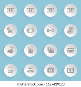 currency exchange web icons on light paper circles