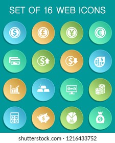 currency exchange web icons on colorful round buttons