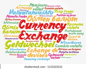 Currency Exchange word cloud in different languages, business concept background