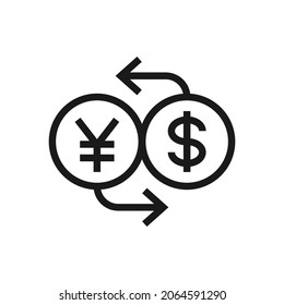 Currency exchange yen to dollar. Money converter icon line style isolated on white background. Vector illustration