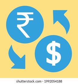 Currency Exchanger INR to USD.  India currency, economy, investment, finance, and business element. Can be used for web, mobile, infographic and print.