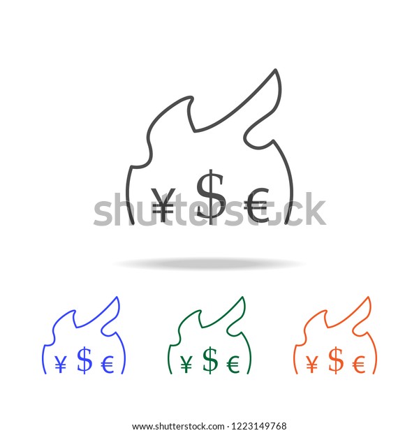 currency fire icon. Elements of\
trade war in multi colored icons. Premium quality graphic design\
icon. Simple icon for websites, web design, mobile app, info\
graphics