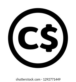 Currency flat icon coin symbols in black circle ring : Canadian Dollar CAD black and white vector illustration.