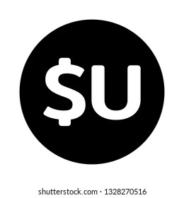 Currency flat icon coin symbols in black circle : Uruguay’s Uruguayan peso UYU black and white vector illustration.