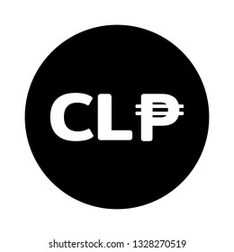 Currency flat icon coin symbols in black circle : Chile’s Chilean peso CLP black and white vector illustration.
