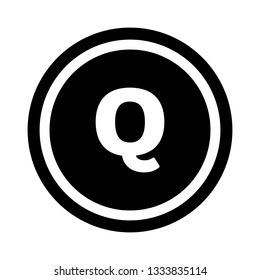 Currency flat icon coin symbols in black circle and white ring : Guatemala’s Guatemalan quetzal GTQ Q black and white vector illustration.