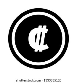 Currency flat icon coin symbols in black circle and white ring : El Salvador and Costa Rica’s colón ₡ black and white vector illustration.