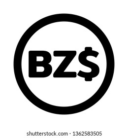 Currency flat icon coin symbols in black circle and white background : Belize’s Belize dollar BZD BZ$ black and white vector illustration.