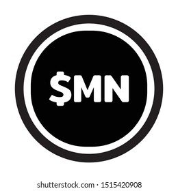 Currency flat icon coin symbols in black circle and white ring : Cuba’s Cuban peso $MN code CUC black and white vector illustration.