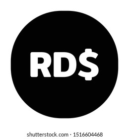 Currency flat icon coin symbols in black circle : Dominican Republic’s Dominican peso  code DOP black and white vector illustration.