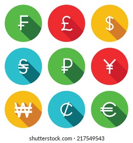 Currency flat icon set