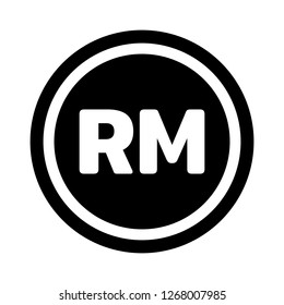 Currency flat icon symbols coin : Malaysian Ringgit MYR vector illustration in black and white.