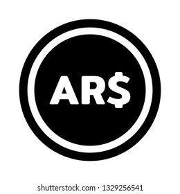 Currency flat icon symbols coin in black circle and white ring : Argentina’s Argentine peso ARS vector illustration in black and white.