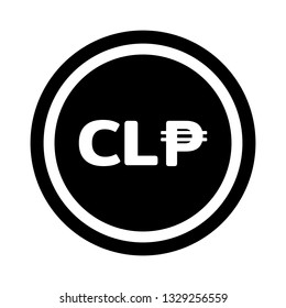 Currency flat icon symbols coin in black circle and white ring : Chile’s Chilean peso CLP vector illustration in black and white.