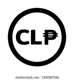 Currency flat icon symbols coin in black circle and white background : Chile’s Chilean peso CLP vector illustration in black and white.