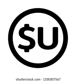 Currency flat icon symbols coin in black circle and white background : Uruguay’s Uruguayan peso UYU vector illustration in black and white.