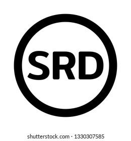 Currency flat icon symbols coin in black circle and white background : Suriname’s Surinamese dollar SRD vector illustration in black and white.
